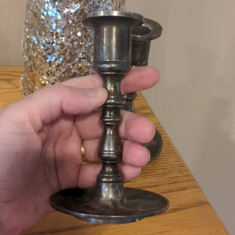 Antique Brass Aged Patina Taper Candlestick Holders